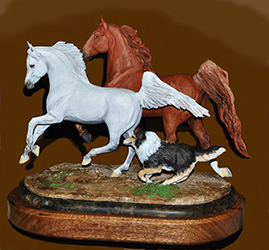 FArabian and saddlebred Bronze with Shelty Dog